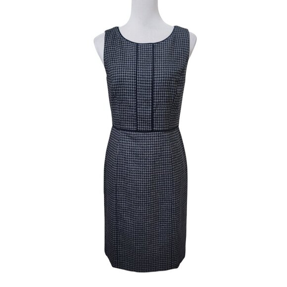Talbots Size 4 Gray & Navy Blue Houndstooth Tweed Sheath Dress, Never Worn - Picture 2 of 16